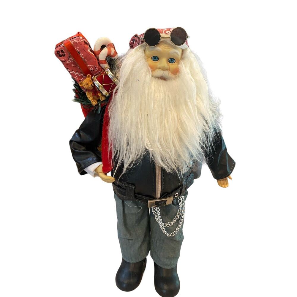 Biker Santa Claus Standing Statue Figure 18” Christmas Holiday Decoration